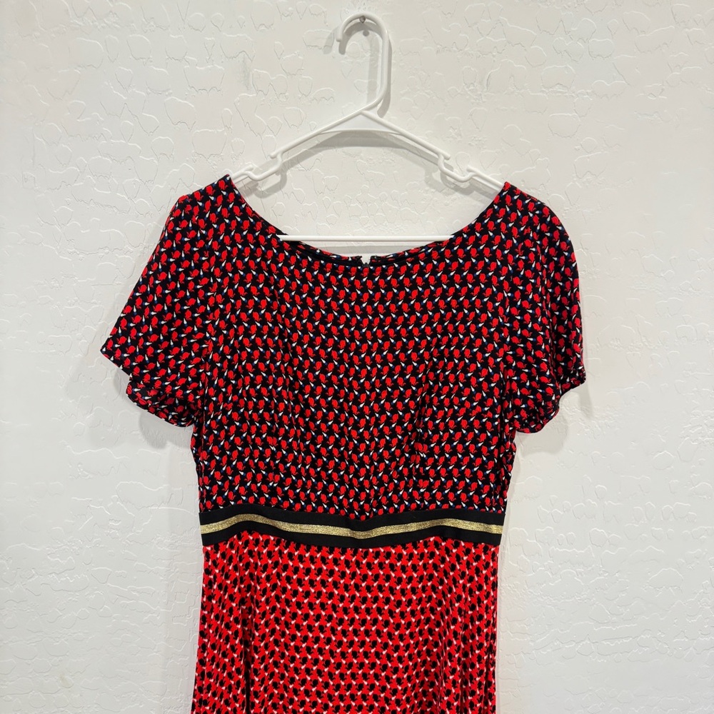 Anthropologie Maeve Bunny Mixed Print Dress Womens 10 Red Black Gold Novelty - Picture 3 of 8